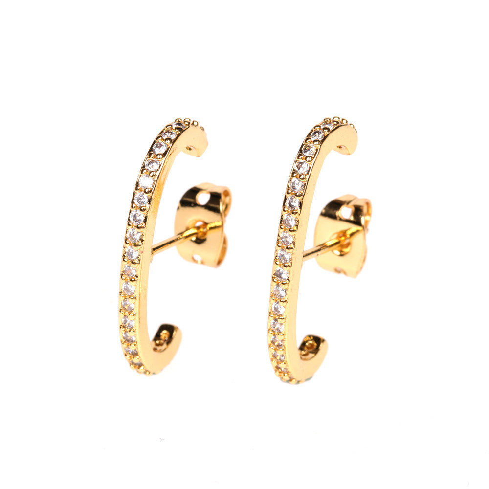 Wholesale Micro Paved C Shape Copper Earrings